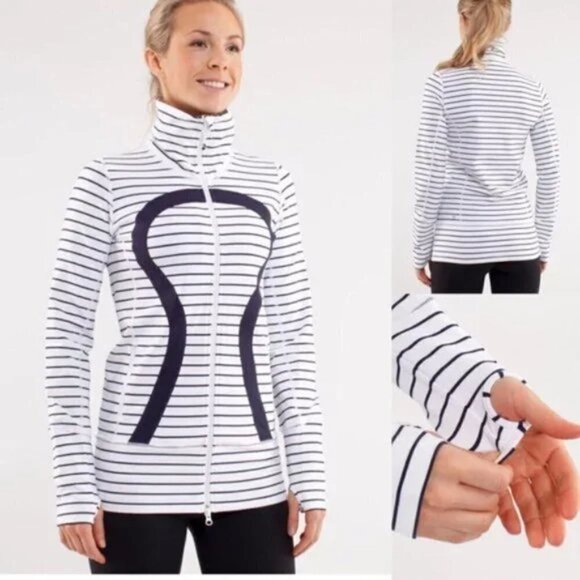 Lululemon In Stride Jacket Quiet Stripe White Deep Indigo / Deep Indigo … - Picture 1 of 11
